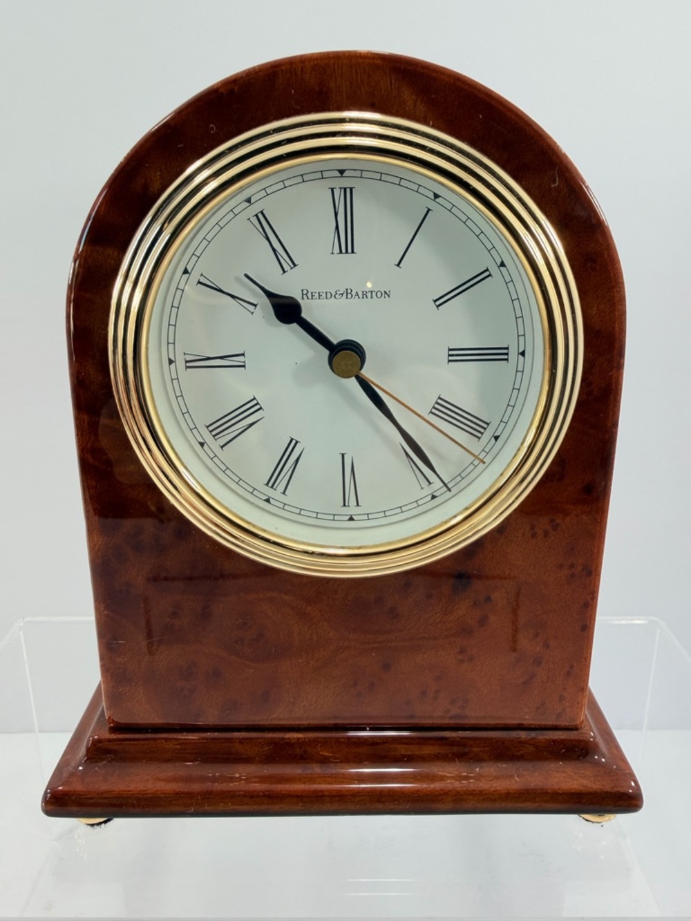 Reed & Barton Burl Wood Mantel Clock 6” | Dark Academia MCM Decor
